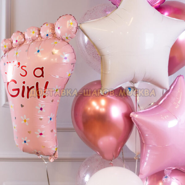 Букет из шаров на выписку девочки «Нежность — Нога»