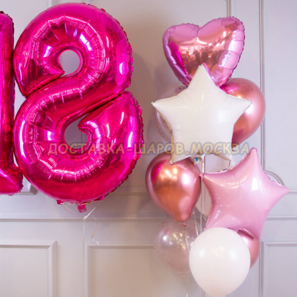 Букет из шаров на день рождения девочке «Нежность — Розовые цифры»