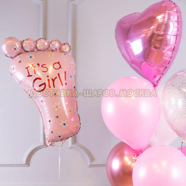 Букет из шаров на выписку девочки «Розовая мечта Ножка малышки» №14