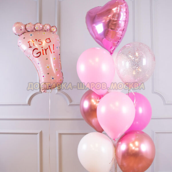 Букет из шаров на выписку девочки «Розовая мечта Ножка малышки» №14