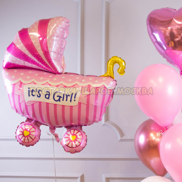 Букет из шаров на выписку девочки «Розовая мечта Коляска» №14