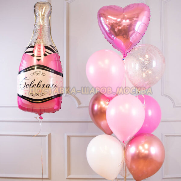 Букет из шаров на день рождения девушке «Розовая мечта Шампанское» №12
