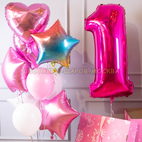 Коробка с цифрой и фонтаном из шаров для девочки, девушки №39